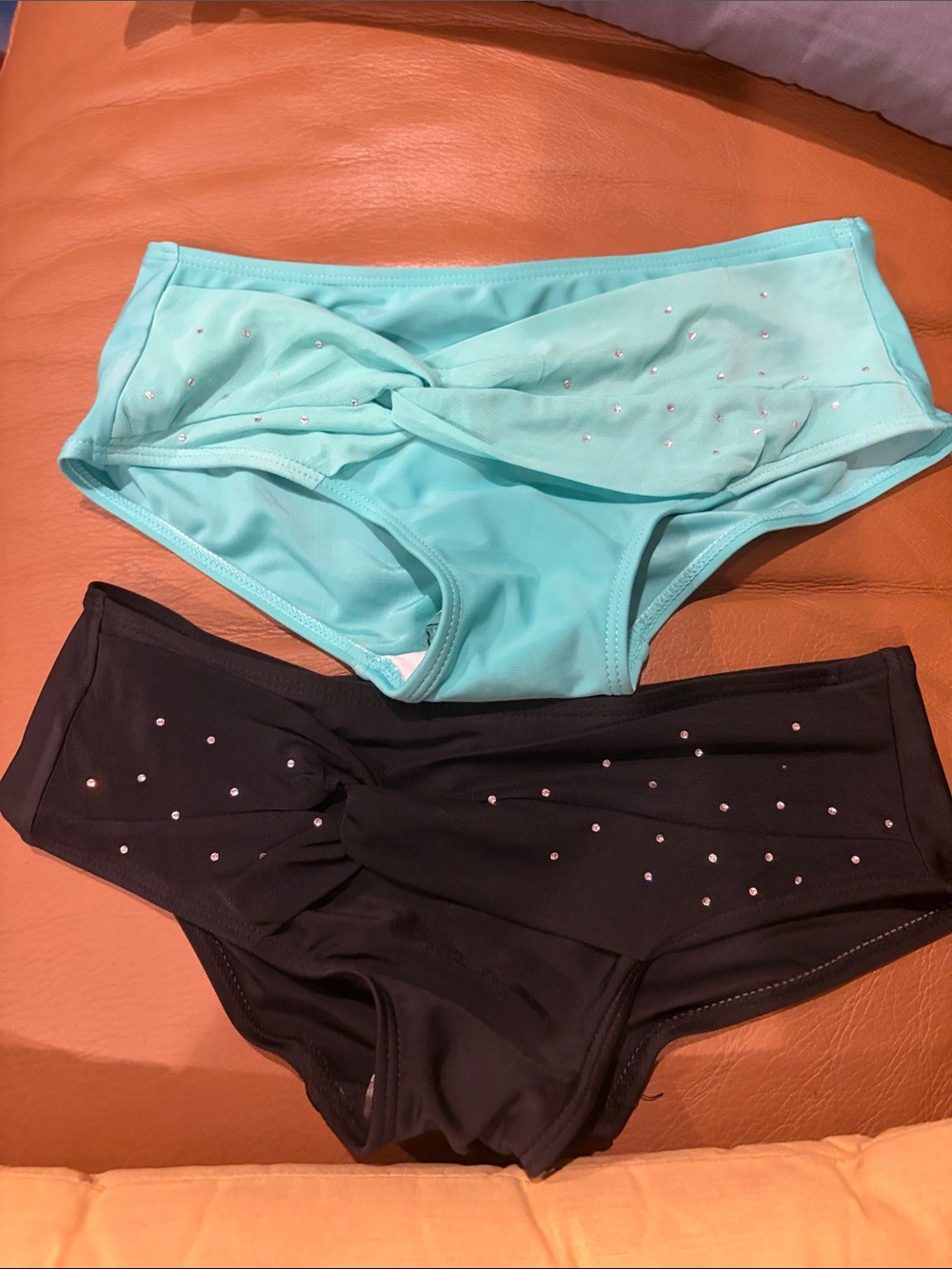 Women's Twist-Front Bikini Bottoms in Aqua and Black-New never worn